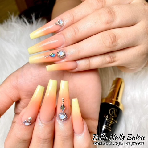 Yellow orange color | Belle Nails Salon | Louisville Kentucky 40245